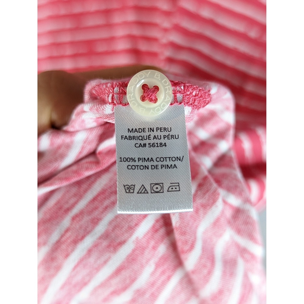B Draddy Polo Shirt Men's Large Short Sleeve Pink Striped Golf Logo Stretch - Picture 9 of 9